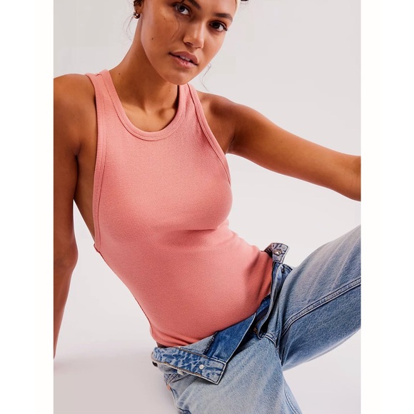 Free People Intimately Brexley Canyon Clay Pink Ribbed Sleeveless Bodysuit - Picture 1 of 4